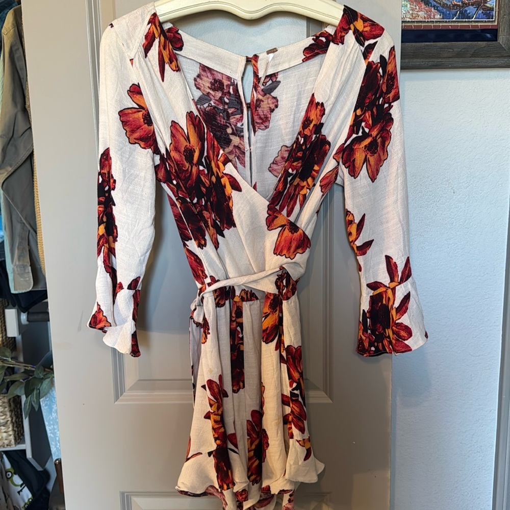 Free People Floral Wrap Romper - White and Red